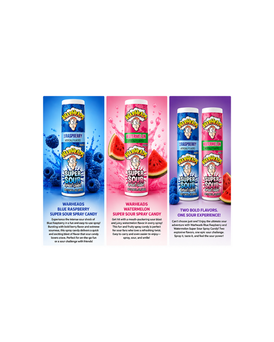 WarHeads Super Sour Spray Candy Blue Raspberry or Watermelon